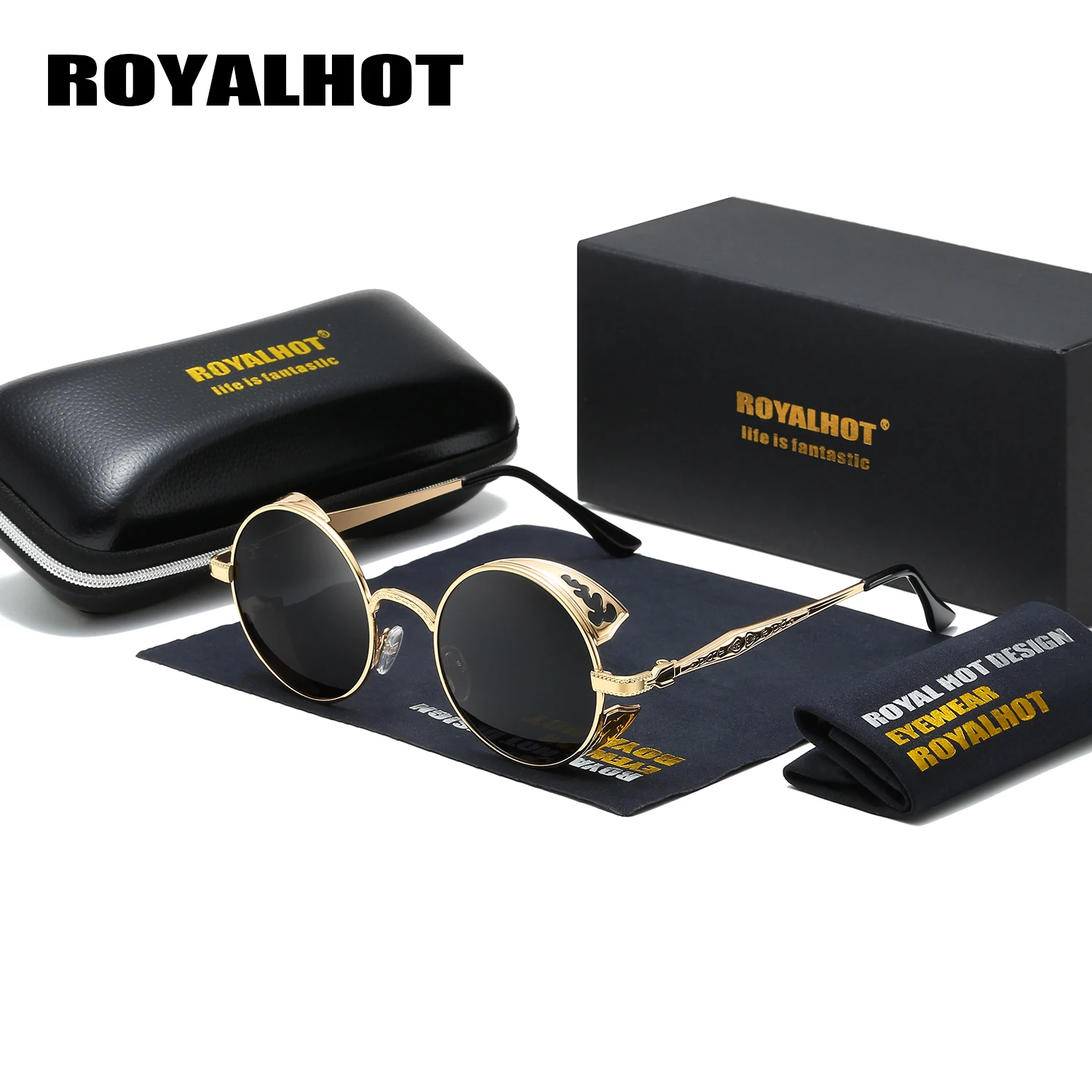 Мужские и женские солнцезащитные очки RoyalHot поляризационные в круглой оправе из