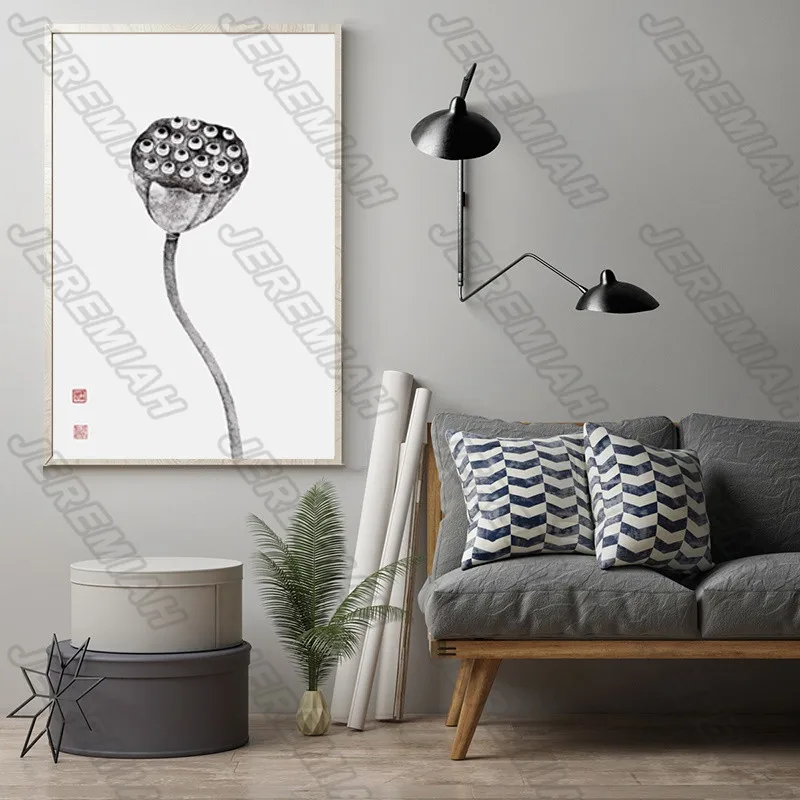 

Decorative Poster Ink Version of Lotus Lotus Leaf Lotus Leaf Water-Proof Ink Painting Print Art Picture Modern Living Room Wall