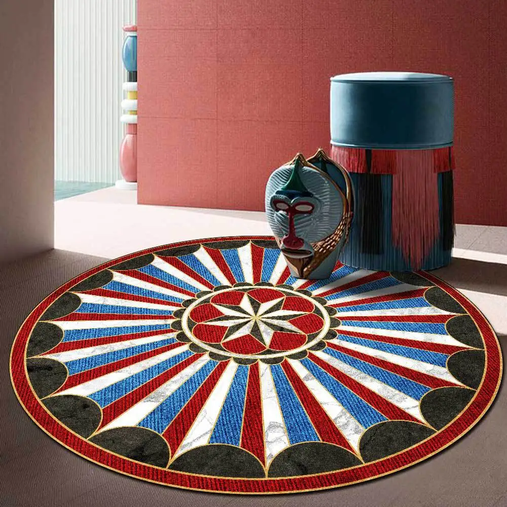 

Vogue retro European red, black and blue shield geometric splicing living room bedroom non-slip mat carpet custom