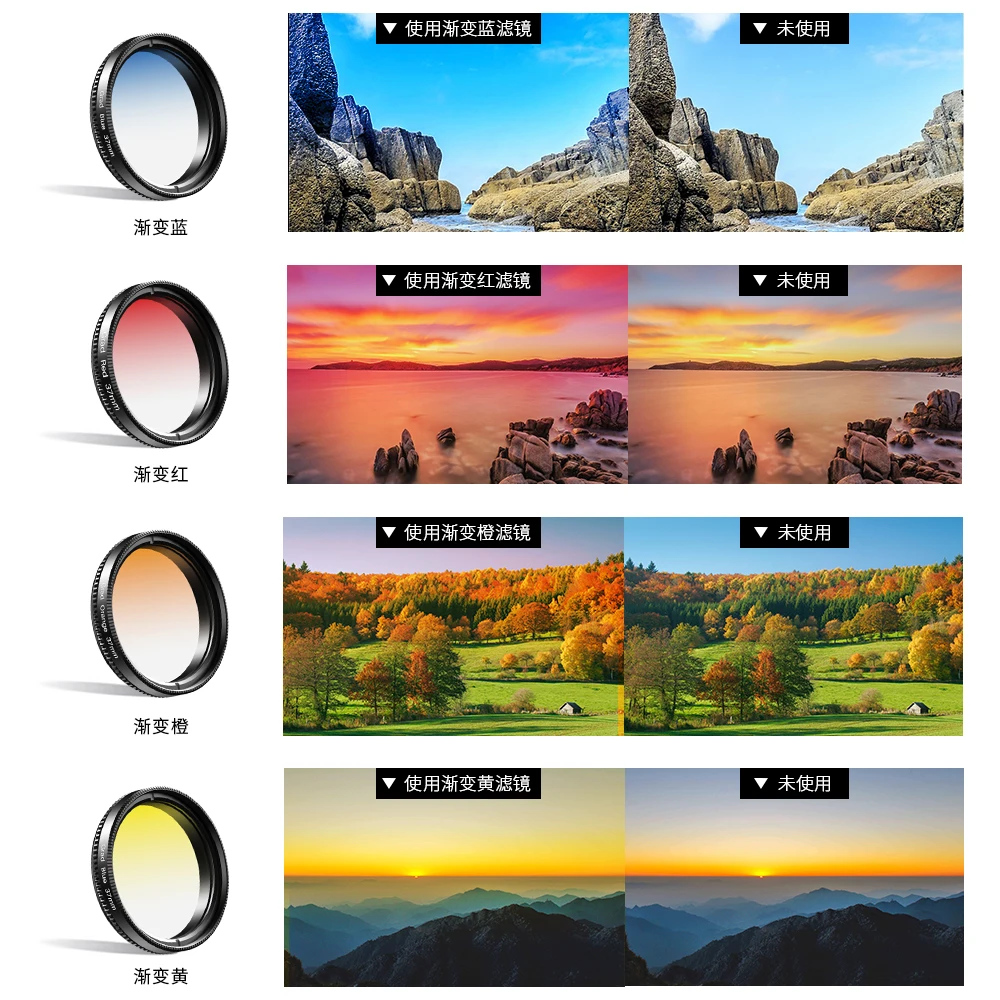 

APEXEL APL-37UV-7G Professional 7in1 Phone Graduated Lens Filter Kit 37mm Grad Red Blue Yellow Orange Filters+CPL ND Star Filter