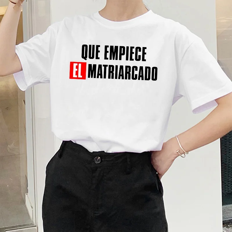 Женская футболка с буквенным принтом Que Empiece El Matriarcado Феминистская коротким