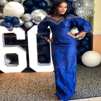 royal blue african prom dresses plus size mermaid lace evening dress long sleeve beaded floor length formal party gowns 2022