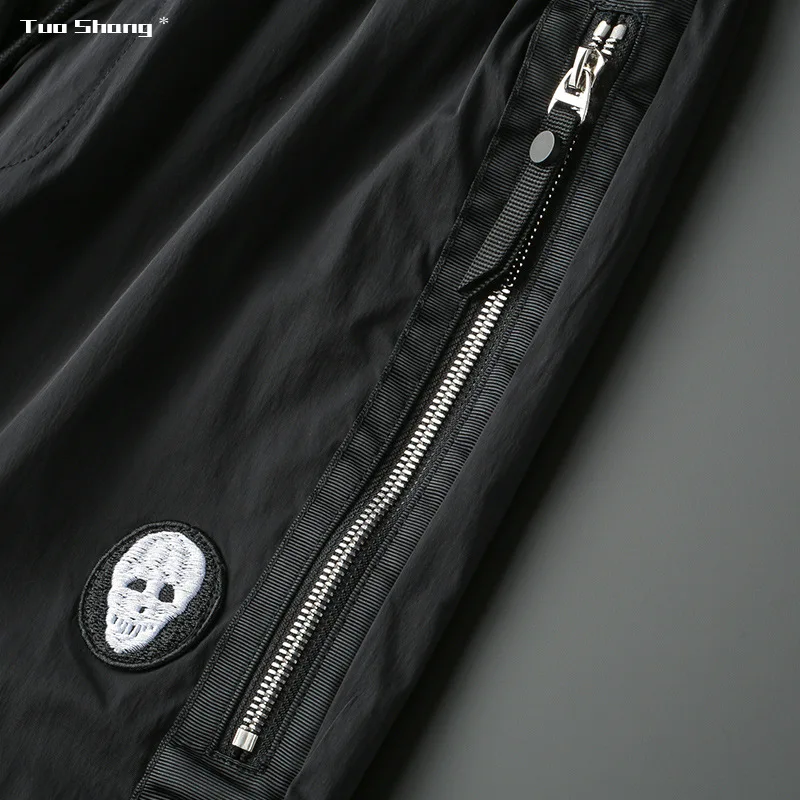 

2021 Embroidery Skull Jogger Pants Men Black Drawstring Sports Pants High Fashion Designer Thin Section Ribbon Casual Trousers