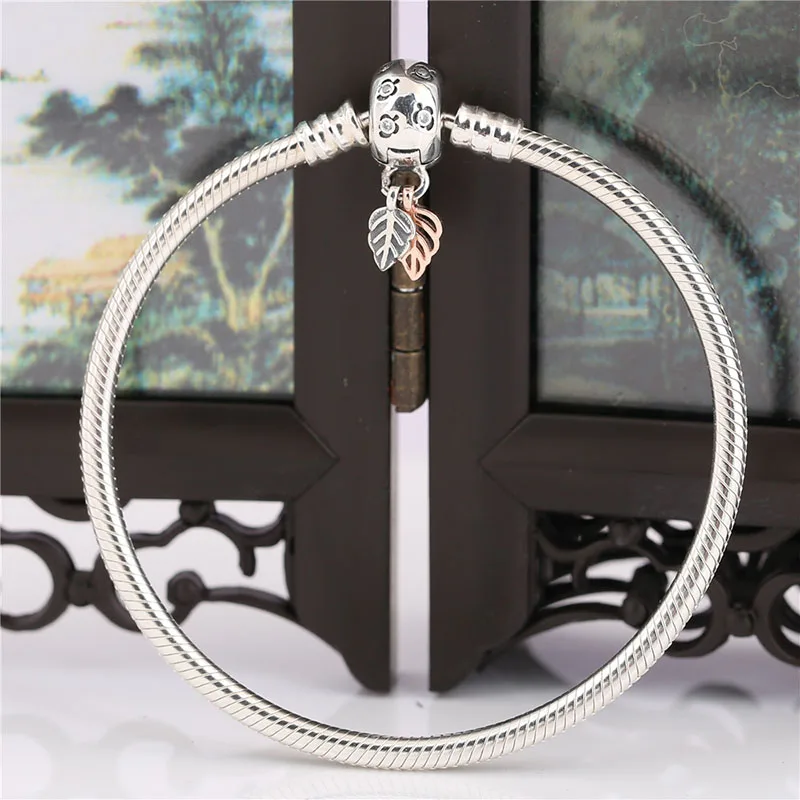 

100% 925 Sterling Silver Pan Bracelet Creative Rose Gold Chain Clasp Snake Bone Classic Bracelet Fit Diy Charm Women Jewelry