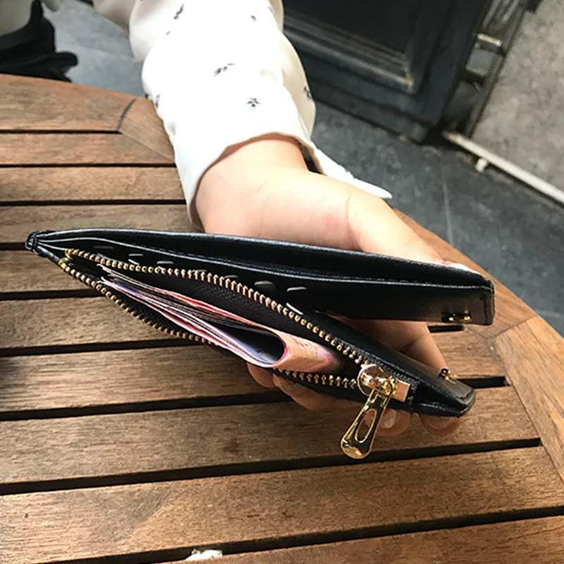 Женская ультратонкая кожаная сумка для монет из конского волоса с отделением