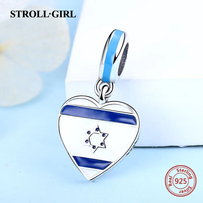Шармы-подвески из серебра 925 пробы с эмалью в виде сердца и флага Израиля |