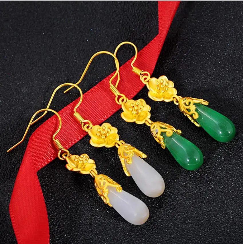 

24k gold drop earrings flower pendant Earrings for women 24k gold filled classic earhook earring wedding gift birthday eardrop