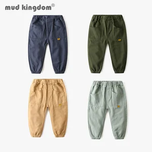 Mudkingdom Little Boy Jogger Pants Solid Elastic Waist Pocket Spring Autumn Trousers for Boys Loose Fit Casual Children Clothing