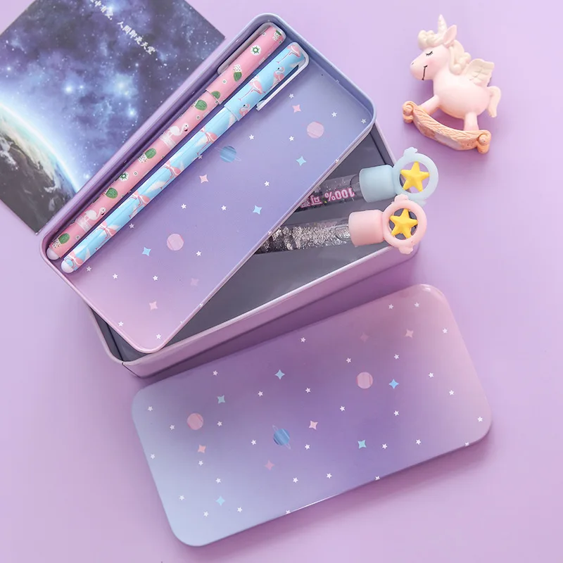Dreamy Starsun двухслойная коробка для хранения в жестяном стиле, настольная коробка для хранения, жестяная коробка для канцелярских принадлежностей