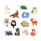 Эмалированная брошь с татуировкой в виде животного из зоопарка, полярный медведь, кошка, ежик, лиса, олень, рыба, слон, моржавая сова, черепаха, альпака, булавка для лацкана, индивидуальный значок