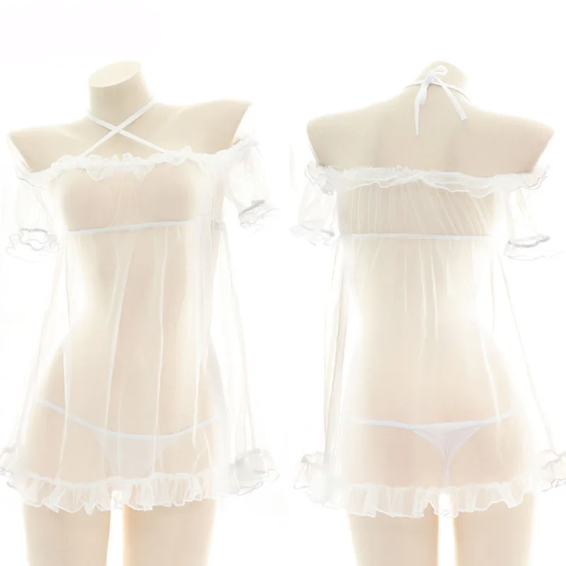 

Суперсексуальная женская прозрачная шифоновая сетчатая ночная рубашка милая Лолита с лямкой на шее комплекты нижнего белья с лямкой на шее...