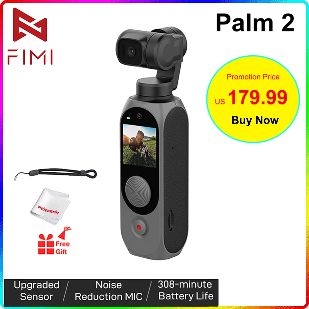 FIMI PALM 2 3-Axis Handheld Gimbal Camera Stabilizer Upgraded 4K 100Mbps 308 min Pocket Mini Smart Camera Wide Angle Smart Track