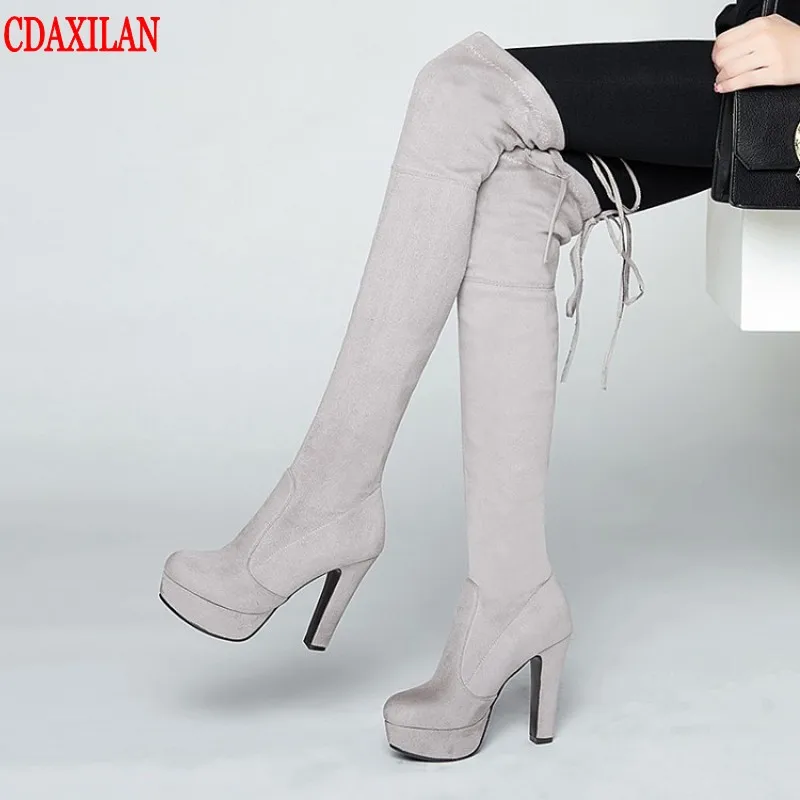 Женские ботфорты из искусственной замши на высоком каблуке 11 см | Обувь