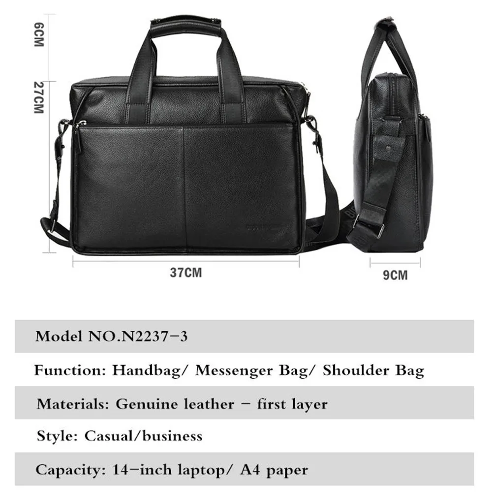 Bison Denim Cowskin Genuine Leather Men's Briefcase Large Capacity Laptop Soft Messenger Bag 14 inch laptop Bag Handbag