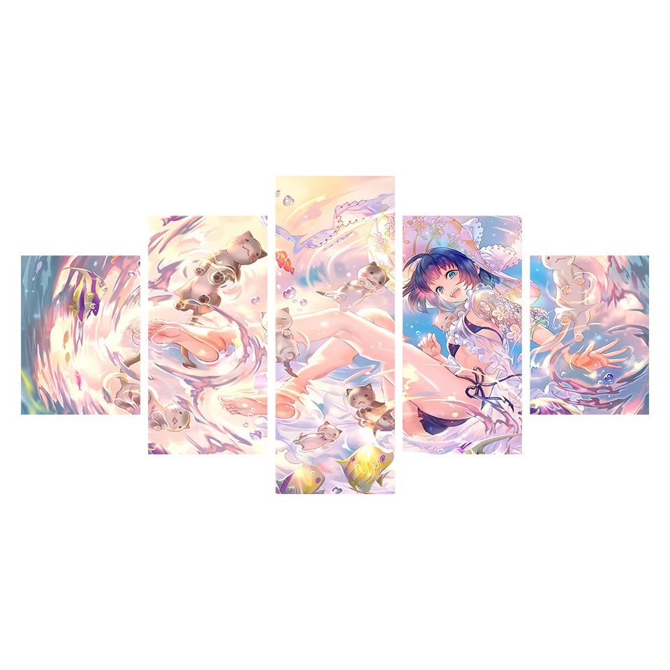 Плакаты на холсте с HD-печатью домашний декор 5 шт. красивая аниме девушка