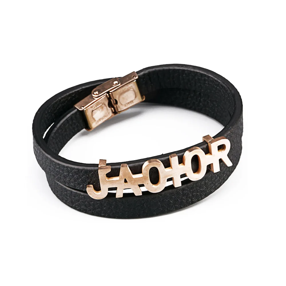 Мужской кожаный браслет из нержавеющей стали ювелирные изделия индивидуальная