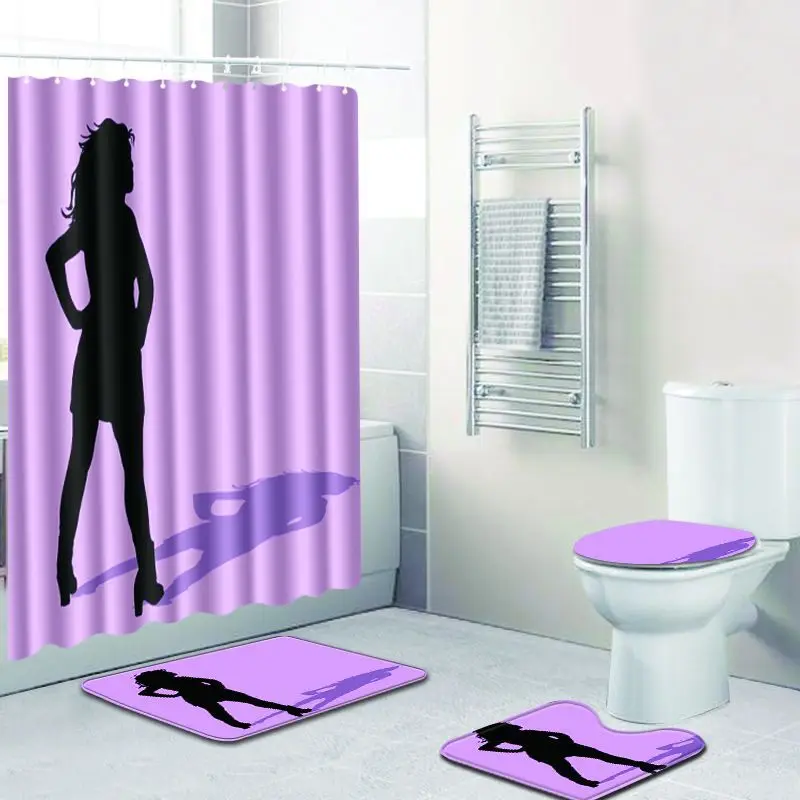 

4pcs Bath Mat Set Waterproof Shower Curtain Flannel Foot Mat Absorbent Toilet Pedestal Rug Anti Slip Soft Bathroom Shower Mat