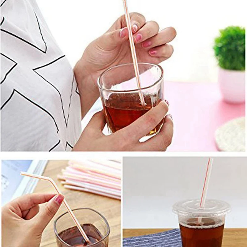 Новинка 1500 шт Гибкая пластиковая соломка в полоску разноцветная одноразовая