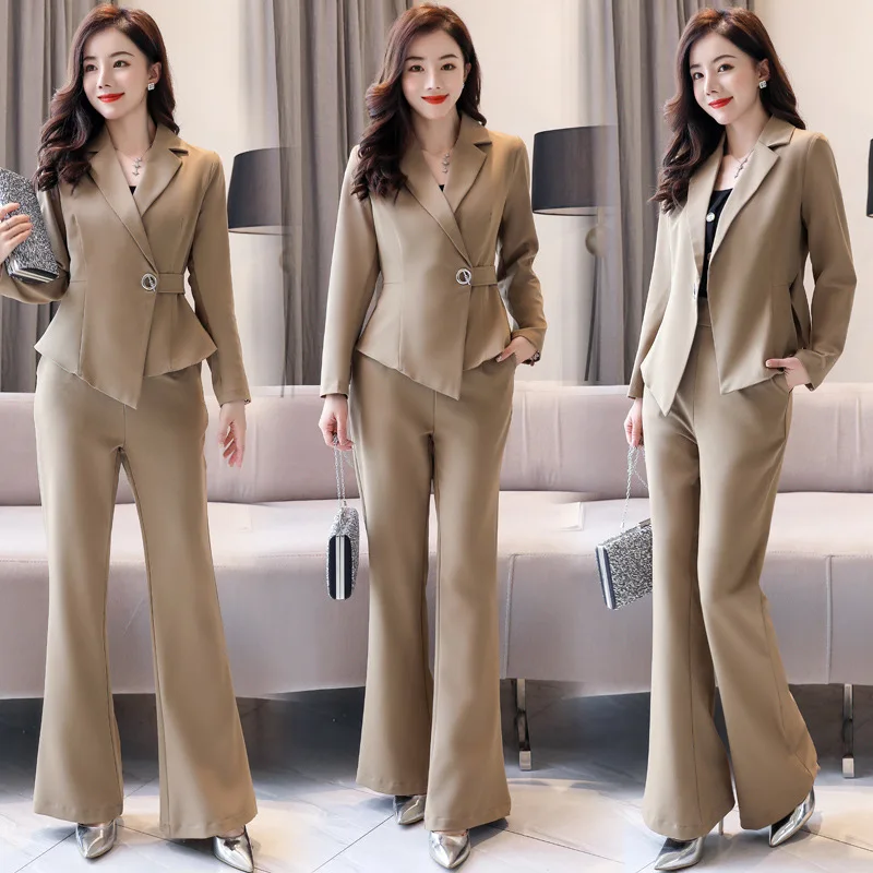 Pants Sets Women's 2020 Spring New Casual Fashion One Button Simple Suit Coat Wide-leg Pants Multicolor Trousers Sets Mujer A928 enlarge