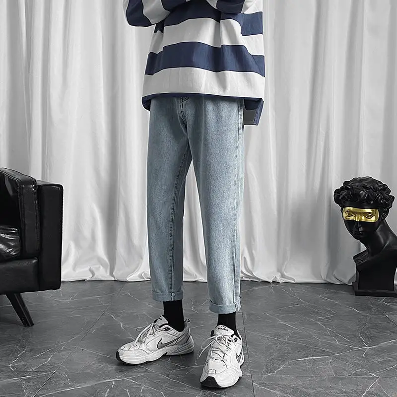 

Однотонные прямые джинсы, мужские Модные Повседневные ретро джинсы, мужские брюки, уличная одежда, свободные хип-хоп джинсы для мужчин