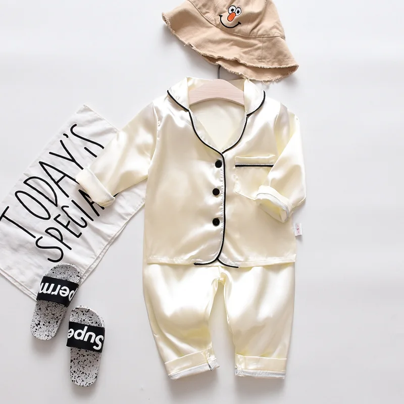Fashion boutique little bear kids summer fall pajamas ice silk baby girl boys set