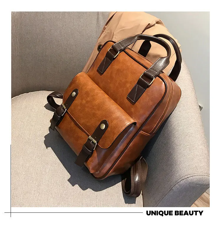 Beibaobao модный рюкзак Mochila Feminina с защитой от кражи, школьные сумки, водонепроницаемые дорожные винтажные рюкзаки для ноутбука, коричневый кожаный большой женский рюкзак