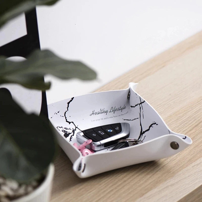 Desktop Storage Box PU Leather Key Snack Lipstick Cosmetics Tray Creative Nordic Ins Style Home Decoration | Дом и сад