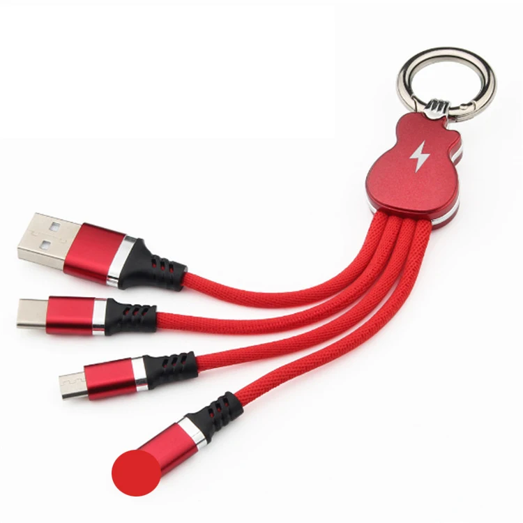 

Multi 3 In 1 Micro USB TypeC Charging Cable Guitar Design Keychain Data Sync Line For iphone Lighting Cable IOS Android Samsung