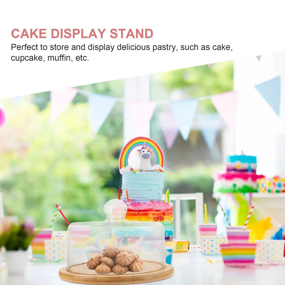 

1 Set Transparent Cover Glass Shield Afternoon Tea Tray High Foot Tray