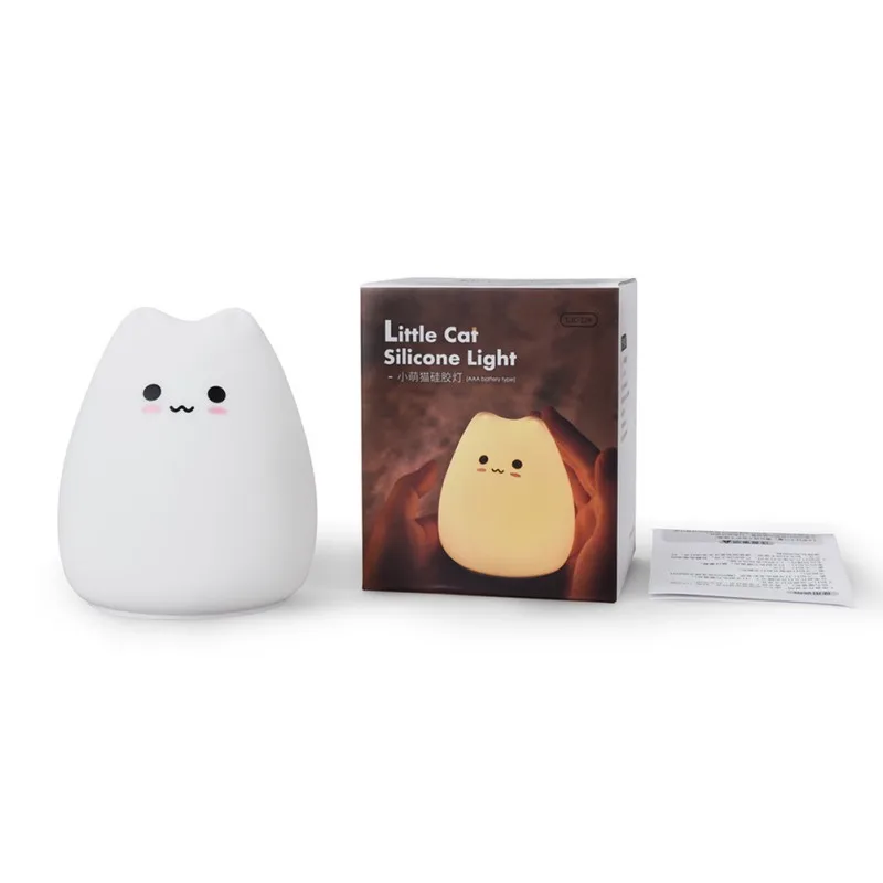 

Mini Cartoon LED Night Light 7-Color Silicone Cat Animal Lamp Bedroom Bedside Lamp for Children Kids Baby