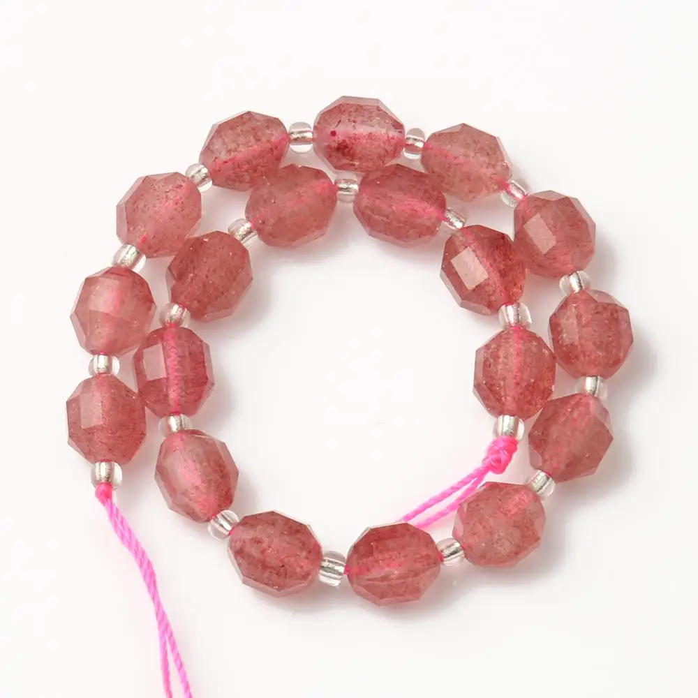 

8mm Natural Faceted Strawberry Quartz Stone Beads High Quality Round Loose Spacer Beads For Jewelry Making DIY Bracelet Necklace