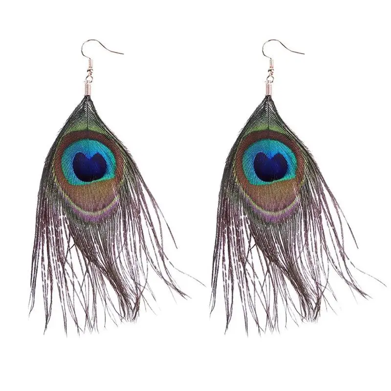 Винтажные длинные серьги с кисточками женское туристическое модное перо павлина