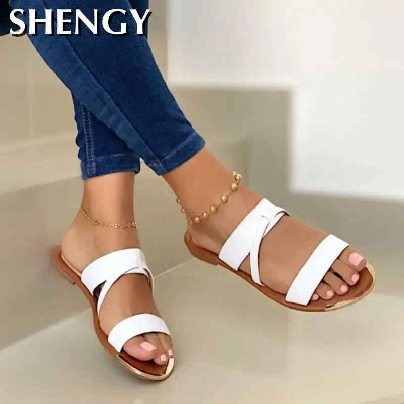 

SHENGY 2020 Women Flats Summer Beach Shoes Woman Outdoor Open Toe Slippers Slides Sandalias Mujer Sapato Feminino Plus Size