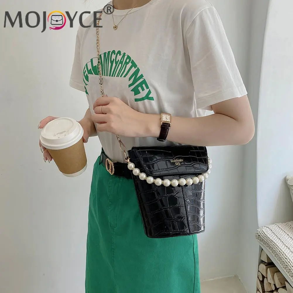 

Retro Women Casual Bag Stone Pattern PU Shoulder Pearl Bucket Crossbody Bags Vintage Small Purse Ladies Handbags 2021 Hot