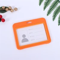 orange horizontal plastic double face transparent badge holder employees tag work id card record staff number name photo sleeve