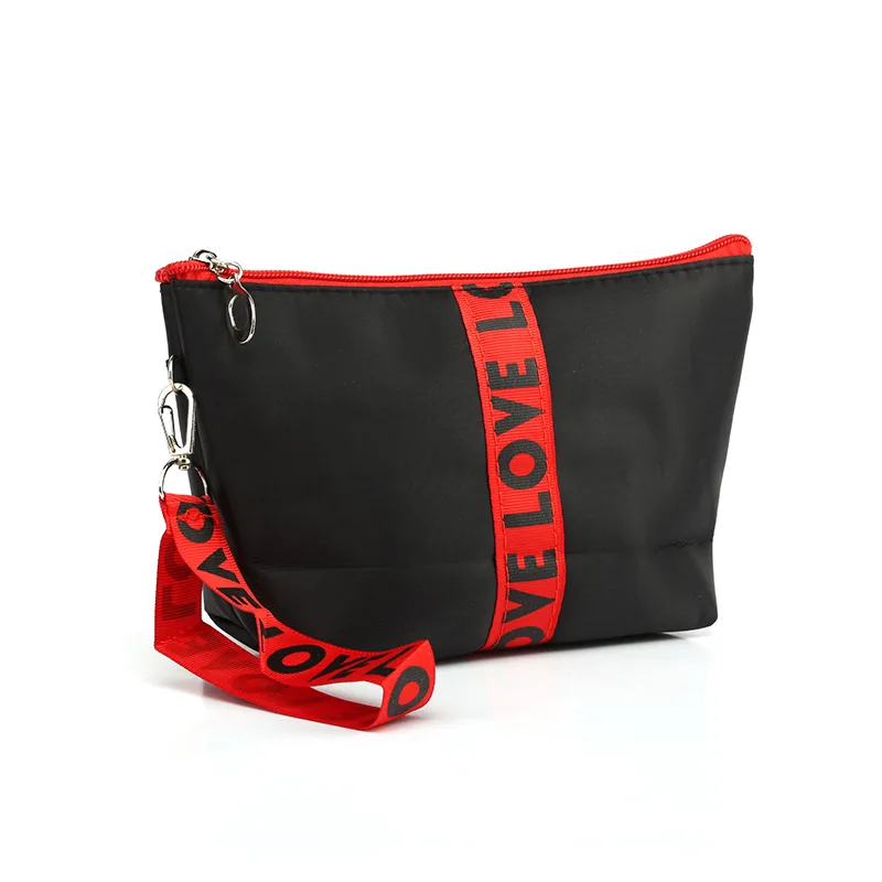 

Korean Women's Bag Brand Make Up Bags Ribbon Sailing Bag Letter Love Bag Nylon Horizontal Square Handbag Waterproof Cosmetic Bag