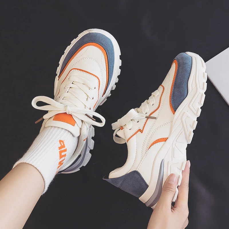 

Women Spring Autumn New Casual Shoes Female Lace Up Leather Chunky Sneakers Woman Flat Platform Comfort Fashion Ladies Shoes