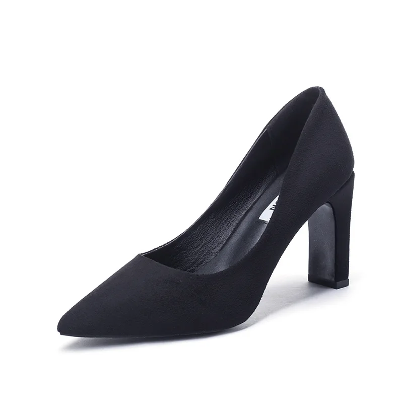 

New European and American fashion suede large high heels with pointed and thick heels one foot single shoe women's shoe