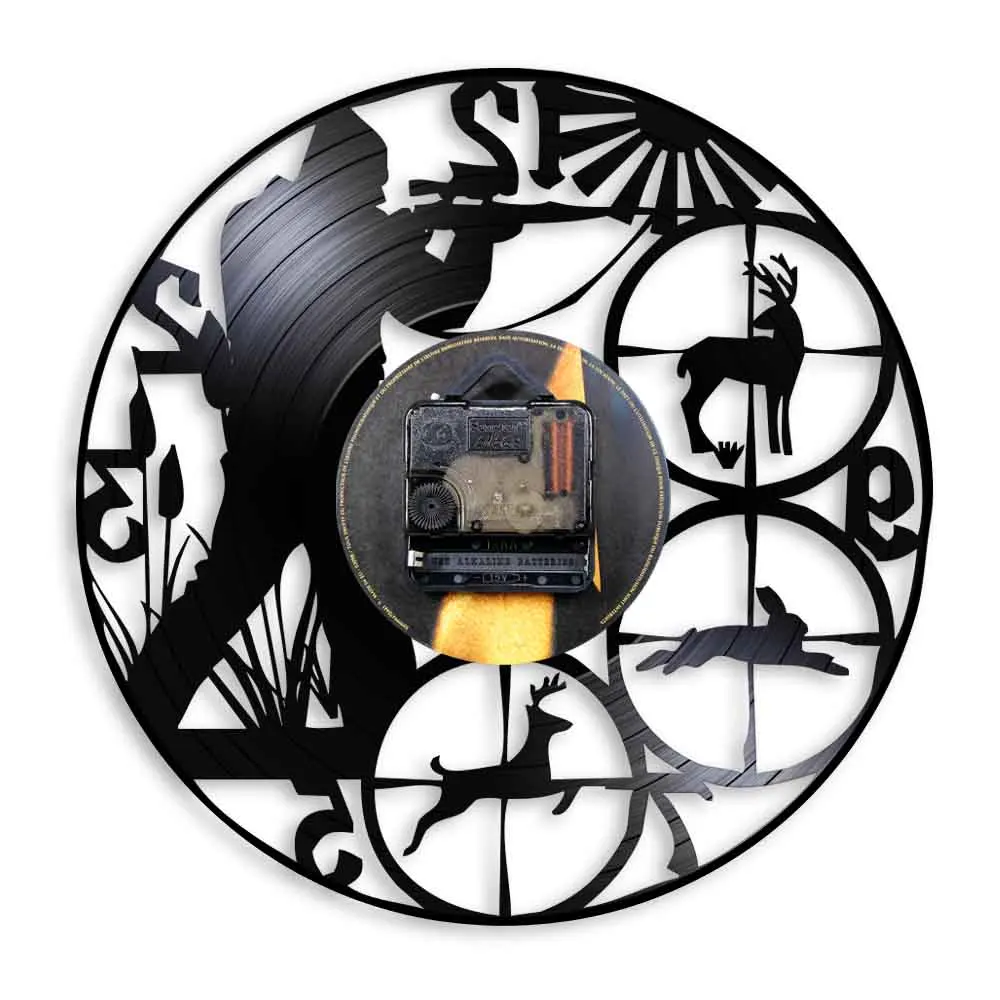 Wildlife Woodland Hunting Animals Man Cave Wall Decor Clock Club Vinyl Record Shot Target Hunters Gift | Дом и сад