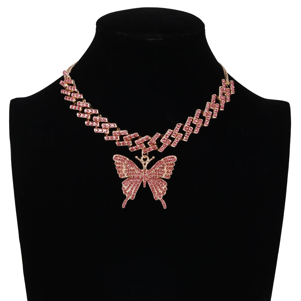 

Fashion Butterfly chain iced out cuban link chain butterfly necklace womens 2020 chocker hip hop jewelry ice jewellery