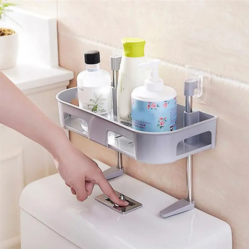 

2-Tiers Toilet Bathroom Shelf Storage Organizer Wall Mount No Drilling Shower Kitchen Basket Multifunctional Rack