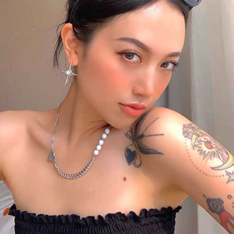 

HANGZHI 2020 New Punk Chain Geometric Pearl Rhinestones Cross Clavicle Chain Necklace for Women Girls Wedding Jewelry Gift