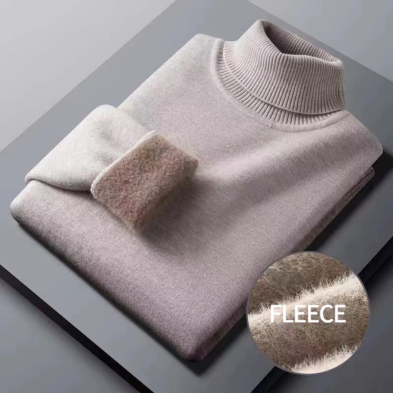 Мужской свитер с высоким воротом Черные классические флисовые повседневные