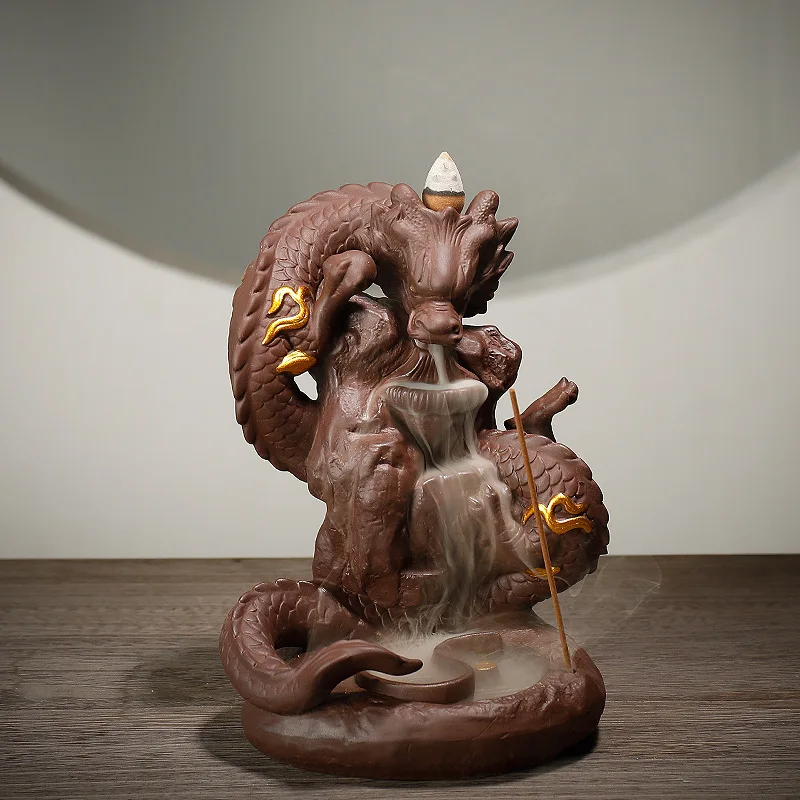

Backflow Incense Burner Dragon Incense Stick Holder Smoke Waterfall Aromatherapy Furnace Home Decor Censer + 10Pcs Incense