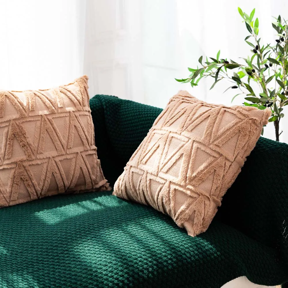 

ADOREHOUSE Striped Throw Pillow Cases with Tufting Cotton Square Pillow Covers Modern Decorative Cozy Pillow Covers