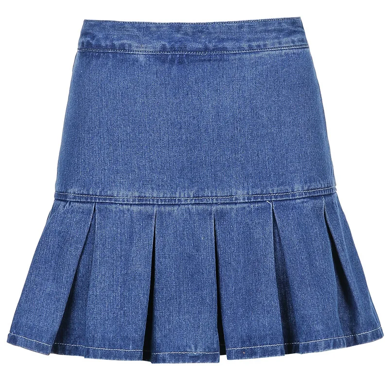 

Pleated Skirt Female 2021 New Female Skirt Age Reduction High Waist Denim Skirt Female Casual Short Skirt