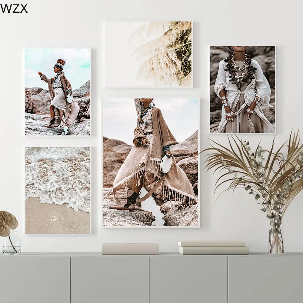 

Boho Girl Flower Grass Farm Beach Landscape For Living RoomWall Art Canvas Painting Nordic Posters And Prints Wall Pictures
