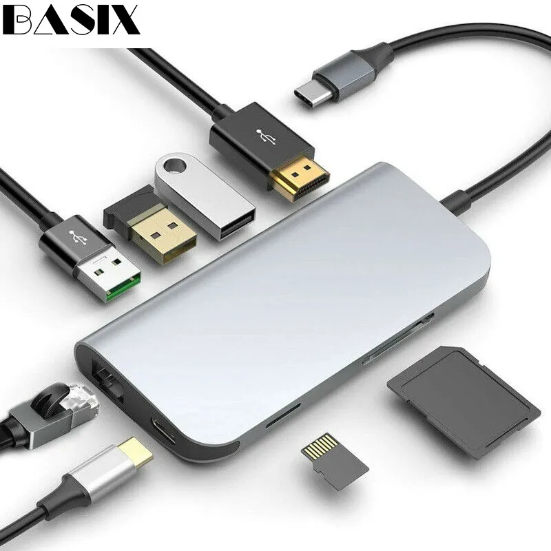 Basix USB 3 1 концентратор Type C к 0/RJ45/SD/TF/PD адаптер HDMI совместимый для Macbook Pro Huawei P20 Samsung S8