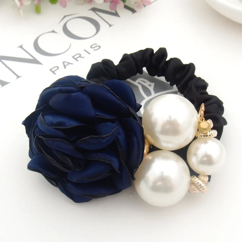 

1pc Hair Accessories Women Fashion Style Big Rose Flower Pearl Rhinestone Hair Bands Elastic Hair Rope Ring Colors for Girls