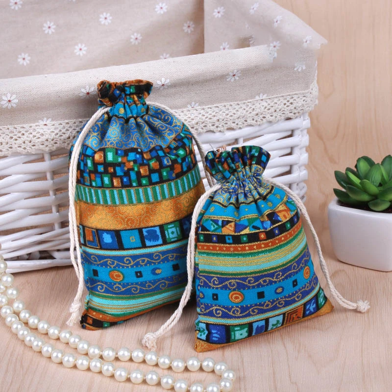 Винтажный стиль красный синий рождественские на шнурке сумка для хранения